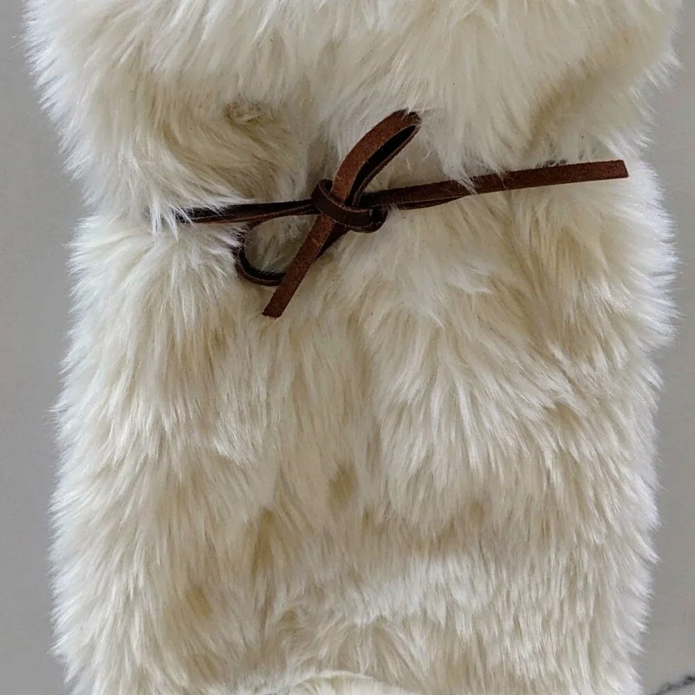 RESTORATION HARDWARE Creme Faux Fur Wine Bag Leather Ties